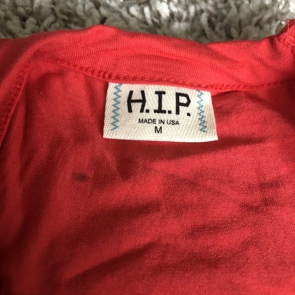 H.I.P. Long Sleeve Red Detail Neck Cold Shoulder Large Medium Shirt - Picture 11 of 12